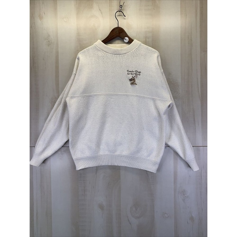 Vintage Blair Leader Dogs For the Blind Ivory Knit Sweater Adult M USA Made-